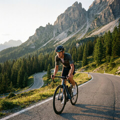 Obraz premium cyclist riding on mountain road