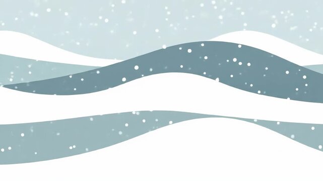 Abstract Wavy Winter Landscape with Falling Snow Animation.