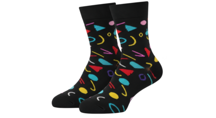Black socks with colorful geometric abstract pattern image