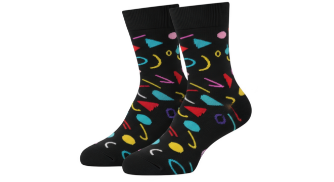 Black socks with colorful geometric abstract pattern image - Powered by Adobe