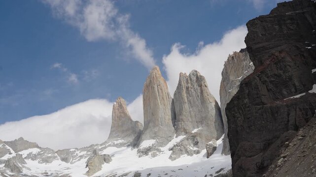 Time lapse of Torres del Paine towers in Patagonia, Chile