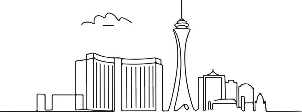 Continuous Line Art of Las Vegas Skyline with Stratosphere Tower Minimal Outline Illustration