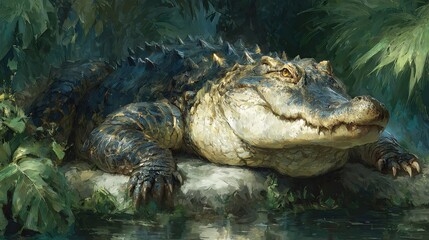 Fototapeta premium Captivating Alligator Portrait: A Detailed and Artistic Depiction of Nature's Reptile