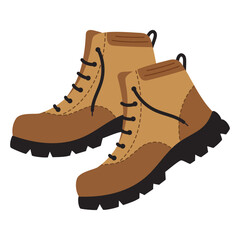 Brown hiking boots. Footwear for camping, hiking and outdoor activities. Vector illustration in flat style, isolated on a white background.