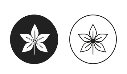 a minimalistic depiction featuring two circular designs one solid black with a white maple leaf and another white outline with a black leaf high quality