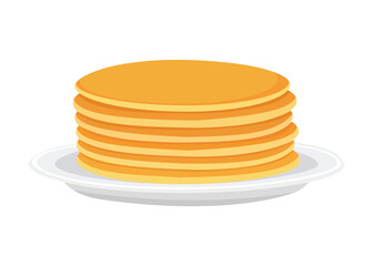 Stack of golden pancakes on a white plate