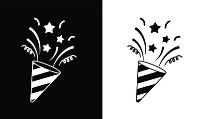 Obraz premium a striking visual composition presents two identical party poppers erupting with celebratory stars and swirls one against black and the other against white high quality