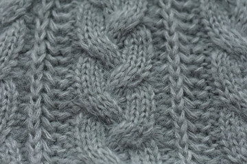 Ornamental knitted sweater. Seamless knitted wool background. Winter, Sale, Christmas concept. Fragment of cashmere grey sweater.