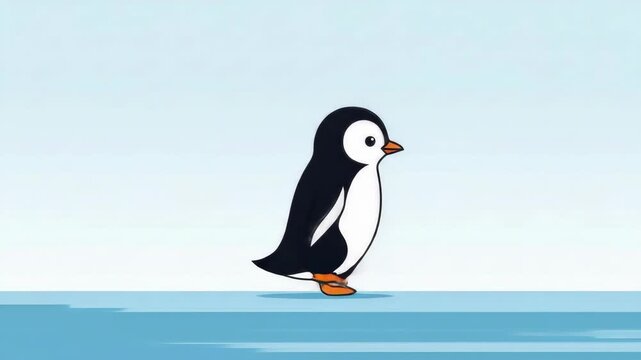 Adorable Cartoon Penguin Walking on Ice Animation.