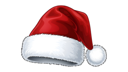 Realistic red santa hat with white trim isolated on transparent background