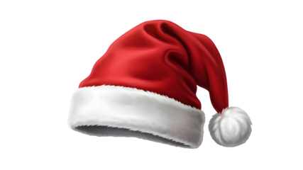 Realistic red santa hat with white trim isolated on transparent background