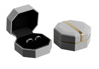 Elegant octagonal jewelry boxes showcasing precious earrings isolated on transparent background