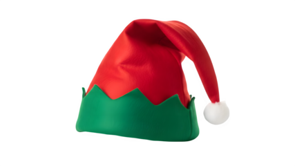 Festive red and green elf hat illustration isolated on transparent background