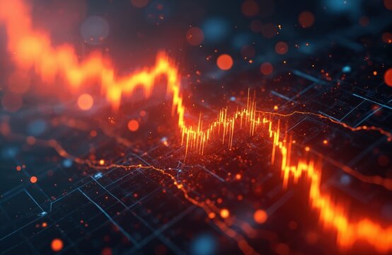 Financial graph showing market decline. Stock market crash illustrated with falling chart lines. Downward trend in economic data. Global financial crisis represented by graph. Economic downturn - Powered by Adobe