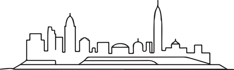 Continuous Line Art of Manila Skyline with Intramuros Wall Shape Minimal Outline Illustration