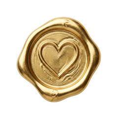 Gold Wax Seal With Embossed Heart Shape Isolated