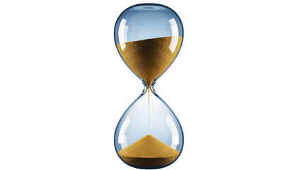 Hourglass with sand flowing time concept isolated on transparent background