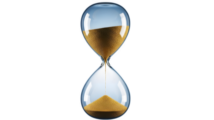 Hourglass with sand flowing time concept isolated on transparent background