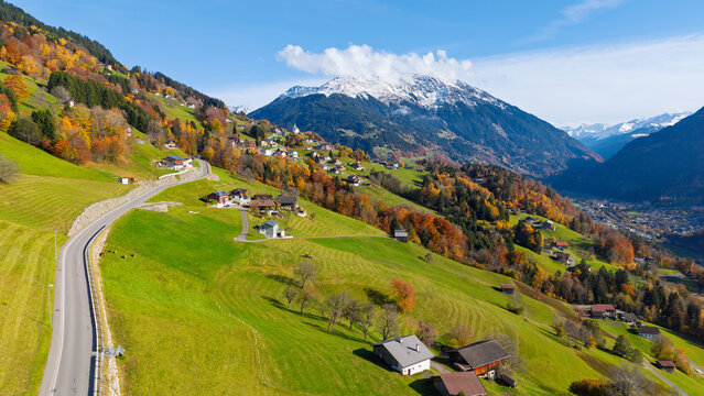The village of Bartholomäberg Montafon Valley, State of Vorarlberg, Austria, Drone Photography - Powered by Adobe
