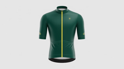 Green cycling jersey with yellow zipper and accents on modern athletic wear