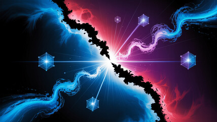 Vibrant cosmic explosion with swirling blue and red smoke