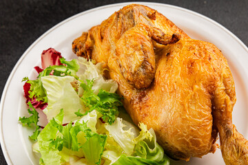 holiday chicken baked half chicken grill tasty snack fresh gourmet food background on table  rustic food top view copy space