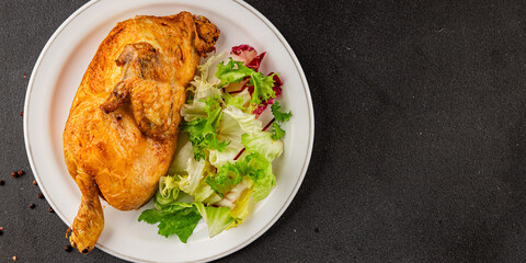 holiday chicken baked half chicken grill tasty snack fresh gourmet food background on table  rustic food top view copy space
