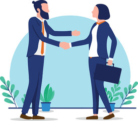 Businesswoman and man doing handshake - Vector illustration of two business people shaking hands with white background