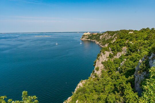 Tranquil Coastal View on the Sentiero Rilke Trail at the Gulf of Trieste in Italy