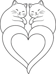 Sleeping Cat on Cute Heart &ndash; Adorable Hand-Drawn Vector Illustration