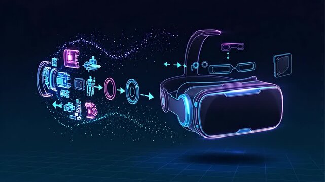 Advanced Virtual Reality Headset Technology Exploded View Animation.