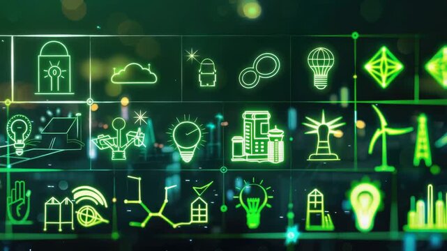 Video A cluster of glowing emblems against a dark backdrop