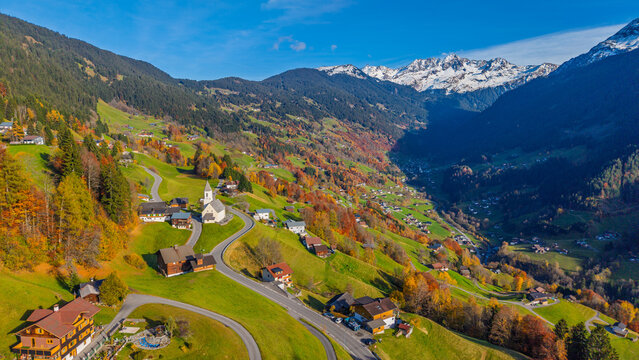 The village of Kristberg Montafon Valley, State of Vorarlberg, Austria, Drone Photography