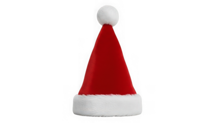 A festive red christmas santa hats with white stars and pompoms