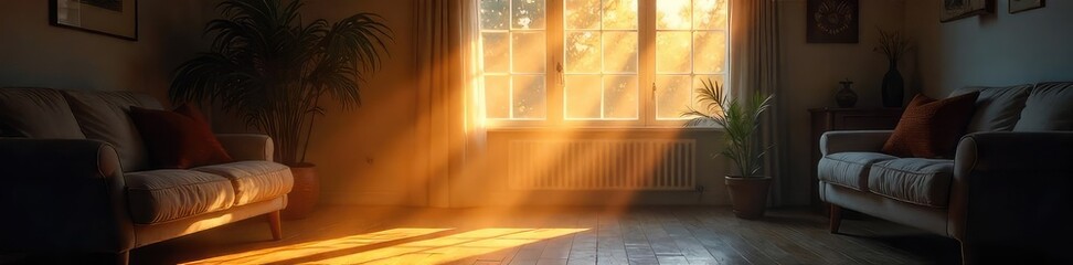 A sunbeam illuminates dust motes dancing in the air of a quiet, dimly lit interior space The scene evokes a sense of calm and peaceful solitude within a home , ceiling, solitude