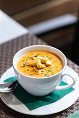 Autumn soup outside dining