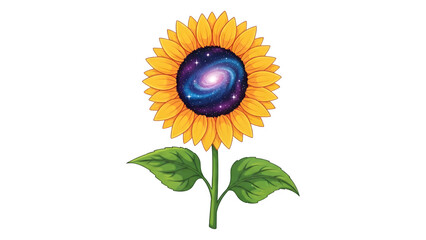 Cosmic galaxy sunflower isolated on transparent background