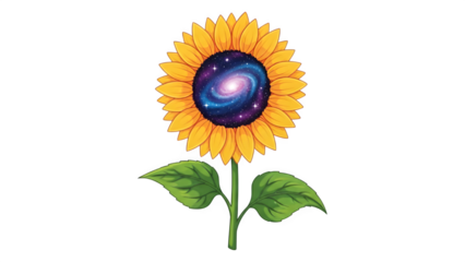 Cosmic galaxy sunflower isolated on transparent background
