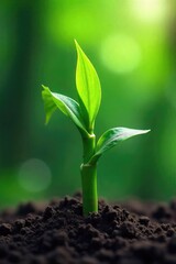A vibrant green bamboo shoot emerging from the earth, symbolizing growth, fortune, and the promise of good luck The fresh, dewy leaves suggest new beginnings and prosperity , wellness, asia