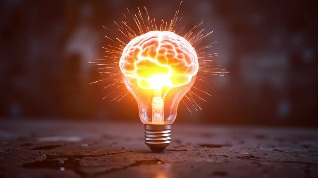 Luminous brain within a radiant light bulb, representing a spark of human ingenuity and deep cognitive insight. This vital concept embodies the spirit of philosophical exploration, wisdom