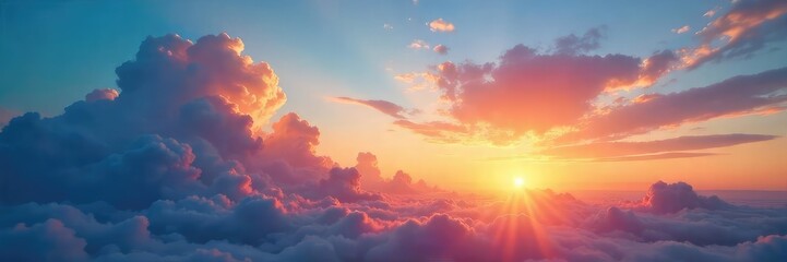 Stunning sunrise paints the sky vibrant shades of blue, clouds glowing with golden light A breathtaking view of a new day beginning, capturing the tranquility of dawn , heaven, sky, landscape