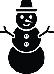 Black silhouette of a snowman with a hat and buttons winter white