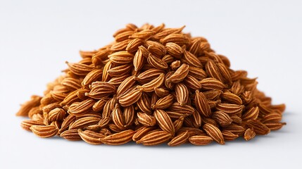 Close-up of a heap of aromatic caraway seeds on a white surface perfect for culinary blog articles