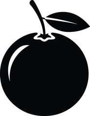 Black silhouette of an orange with stem and leaf fruit white