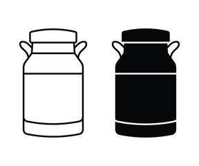 Milk can Icon set in black filled and line. milk can icon farm fresh dairy product vector illustration.