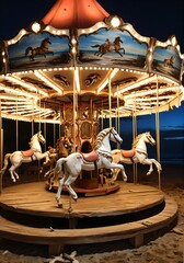 Abandoned Carousel Horses Carved Driftwood Coral Embedded Shells