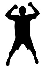 Jumping person silhouette celebrating success with arms raised. Vector illustration