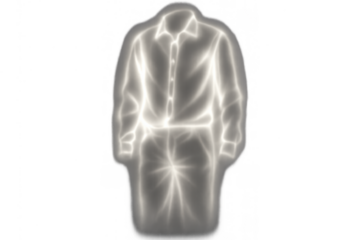 Invisible person glowing energy clothes presenting a ghost human figure or paranormal phantom presence with transparent background