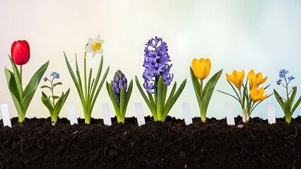 Vibrant Spring Flowers Planted in Soil Cross-Section