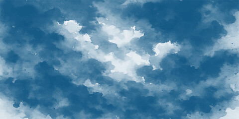 Beautiful blue sky with fluffy white cumulus clouds on a clear, bright summer day